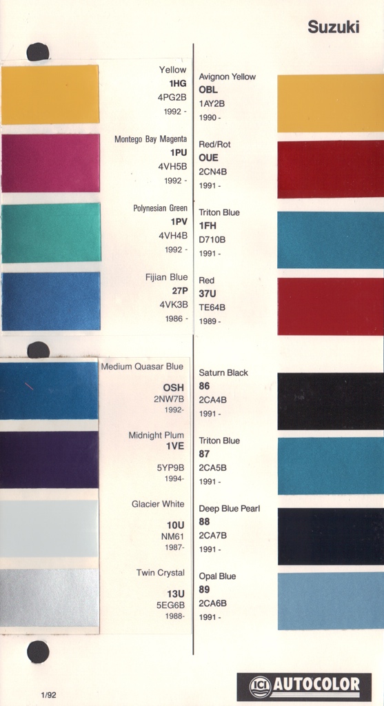 1986 - 1994 Suzuki Paint Charts Autocolor 2